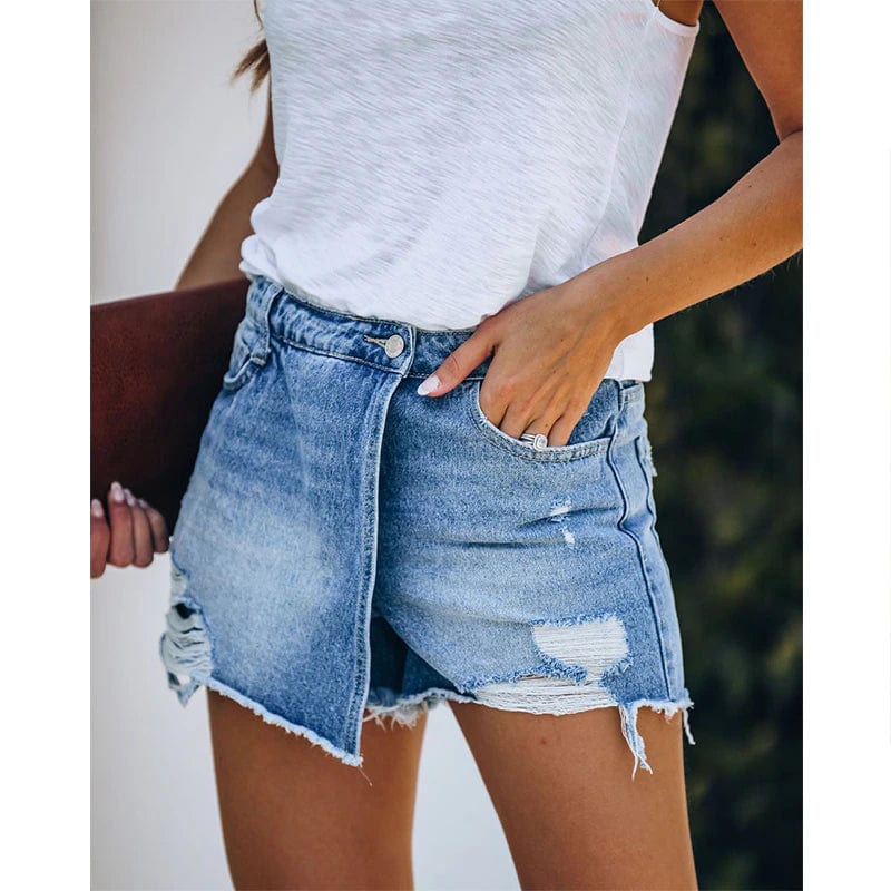 Women's Denim Shorts Skirt Blue Distressed Cotton