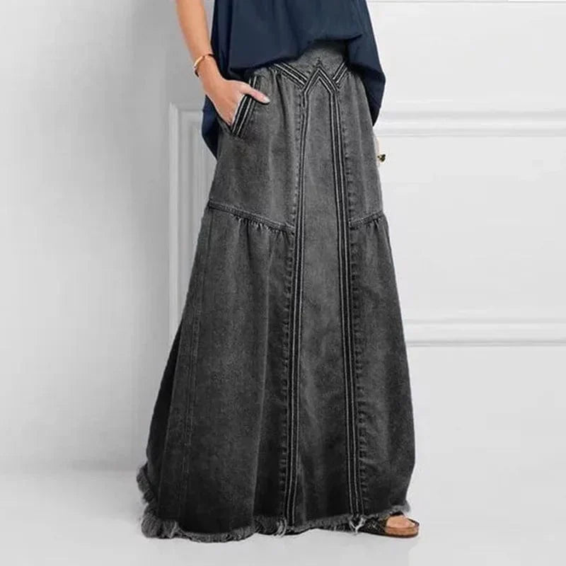Women's Denim Maxi Skirt Blue Casual Bohemian Style