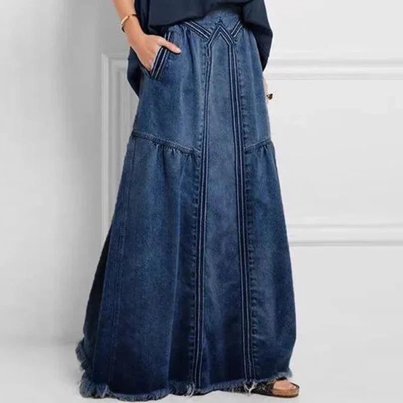 Women's Denim Maxi Skirt Blue Casual Bohemian Style