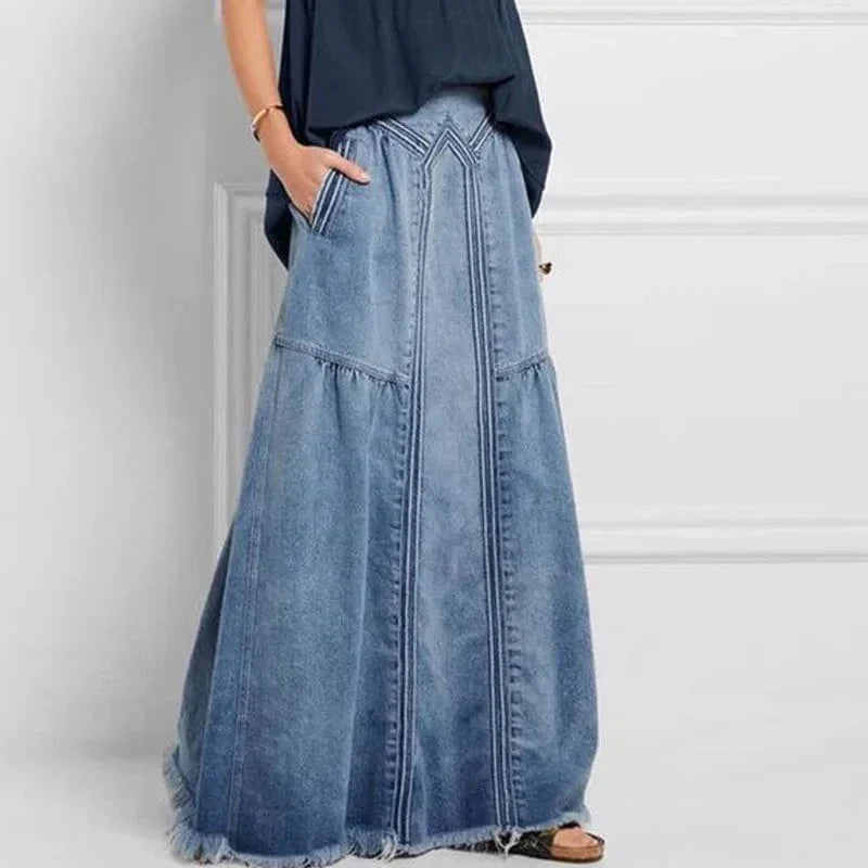 Women's Denim Maxi Skirt Blue Casual Bohemian Style