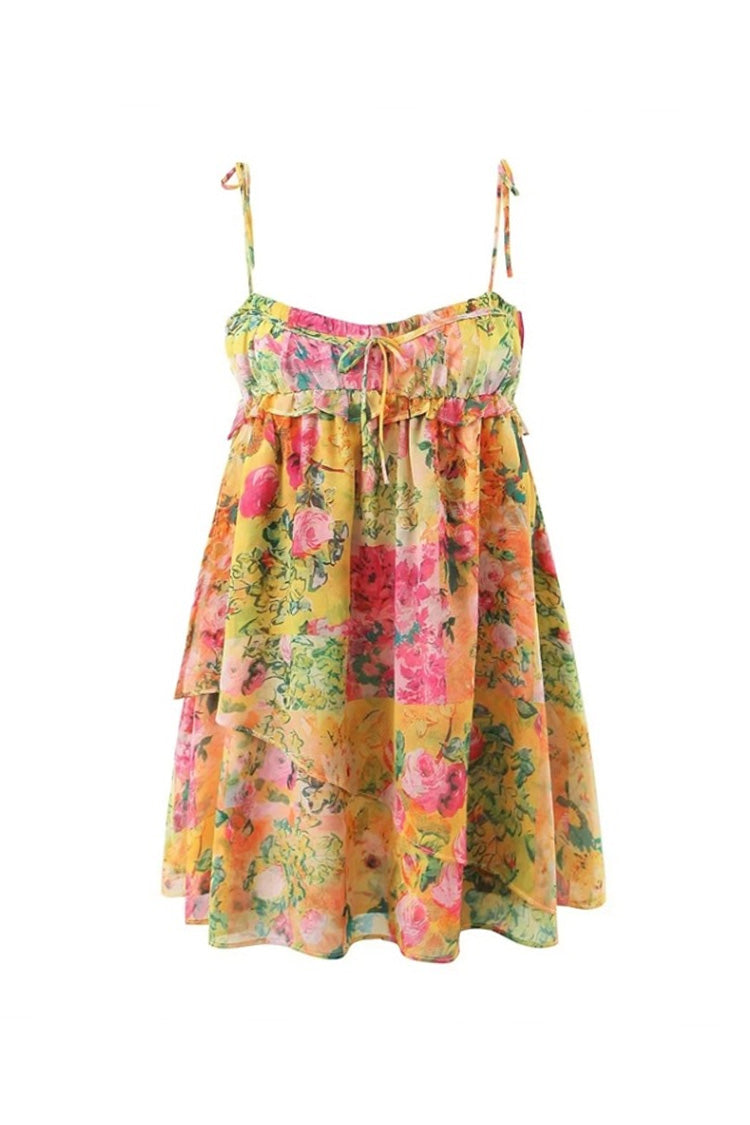 Women's Mini Dress Multicolor Chiffon Floral Summer Dress