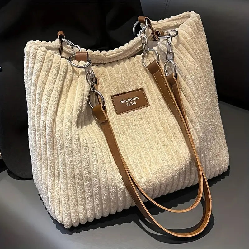 Women's Tote Bag Beige One Size Corduroy