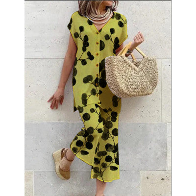 Women's Long Dress Green Rayon Blend Botanical Print