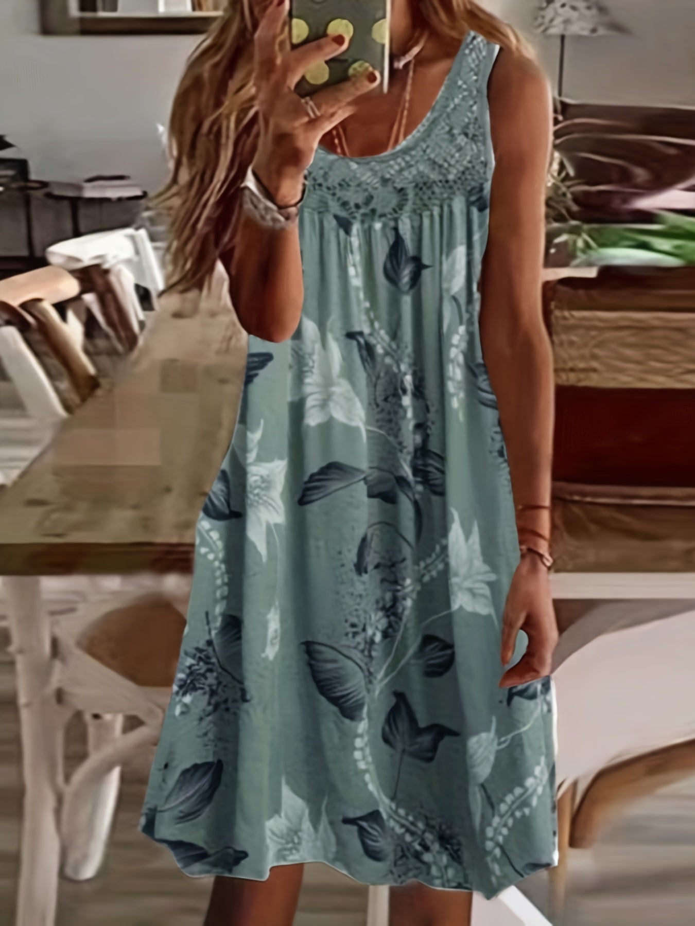 Women's Floral Maxi Dress Blue Polyester