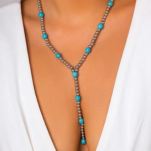 Chinoiserie Retro Turquoise Necklace for Women – Round Inlay Design, Lightweight Daily Wear Jewelry