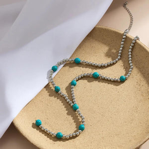 Chinoiserie Retro Turquoise Necklace for Women – Round Inlay Design, Lightweight Daily Wear Jewelry