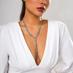 Chinoiserie Retro Turquoise Necklace for Women – Round Inlay Design, Lightweight Daily Wear Jewelry