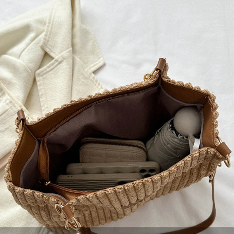 Women's Tote Bag Beige One Size Corduroy