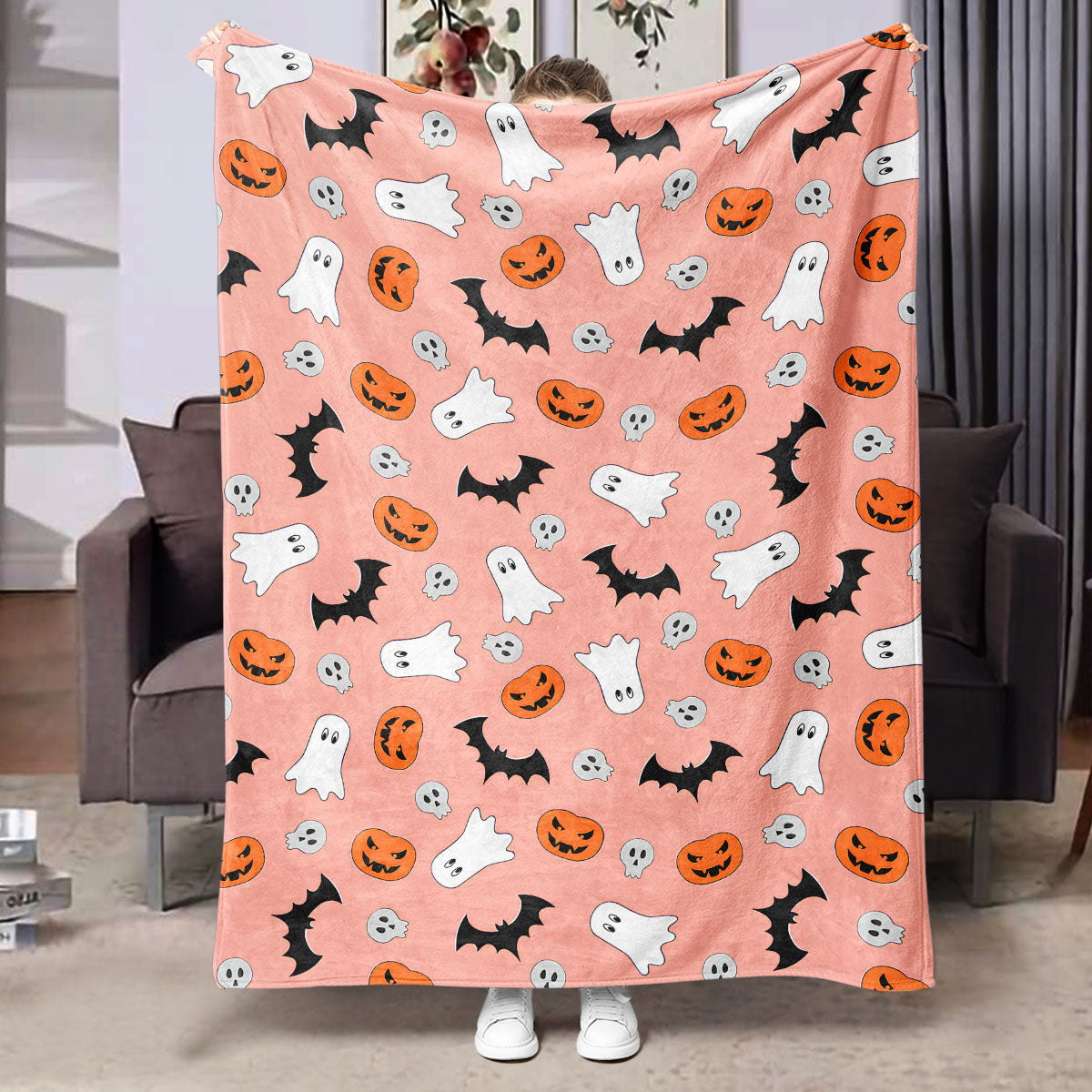 Halloween Flannel Blanket Black Geometric Polyester Multi-Size