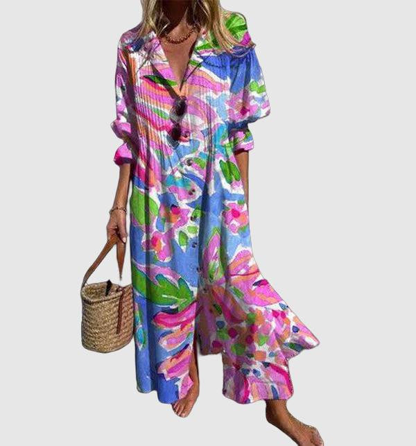 Women's Summer Dress Blue Cotton Blend A-Line