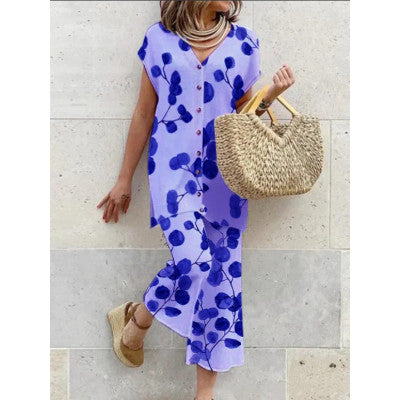 Women's Long Dress Green Rayon Blend Botanical Print