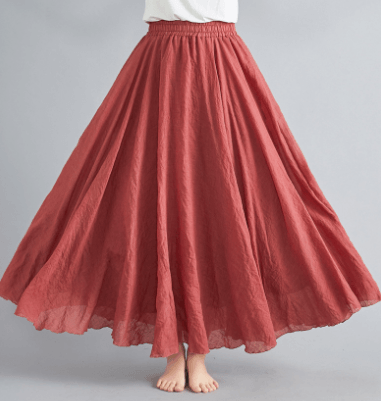 Women’s Flowy Lightweight Pleated Waist Boho Casual Maxi Dress Skirt