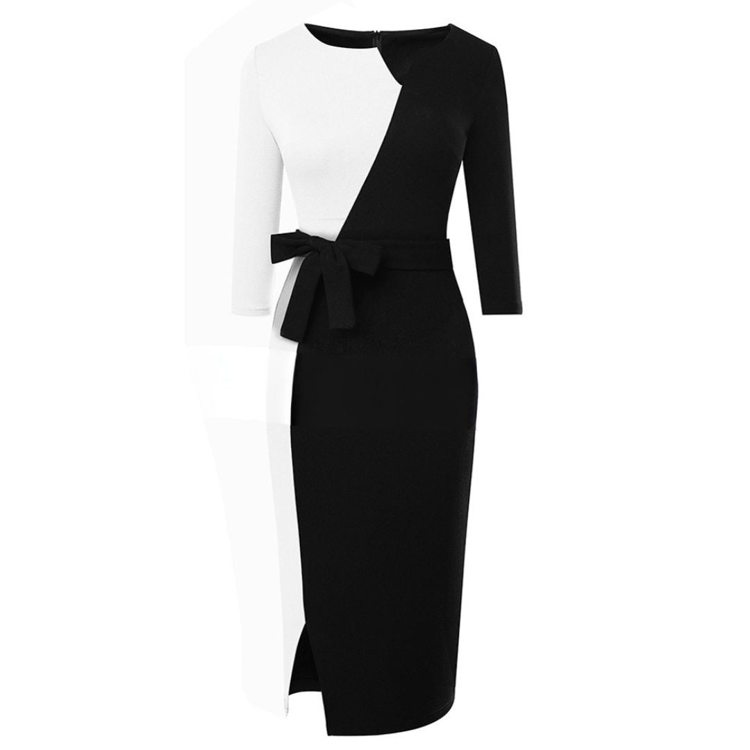 Women's Bodycon Dress Black and White Geometric Fiber Blend