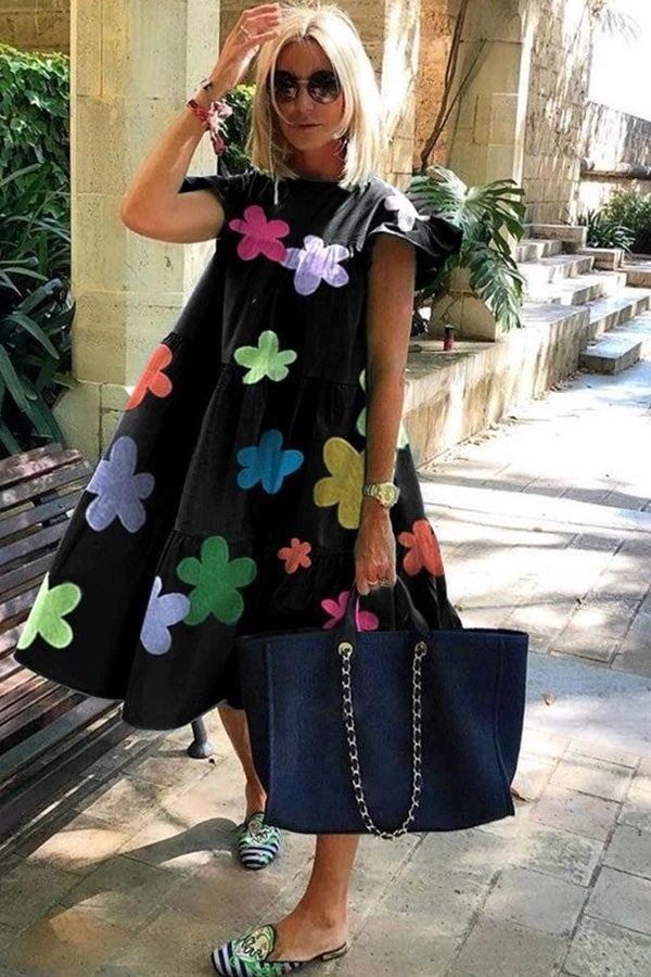 Women's A-Line Dress Floral Print Short Sleeve Polyester