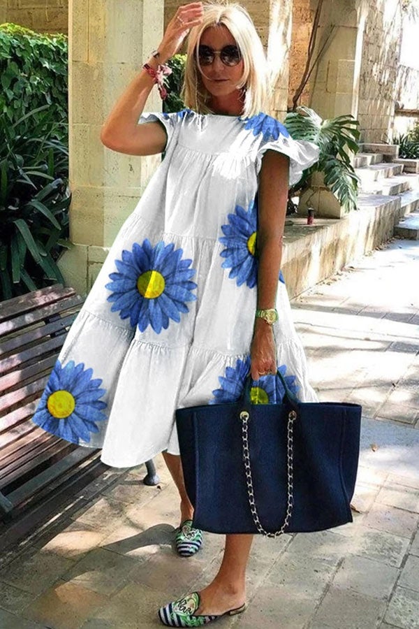 Women's A-Line Dress Floral Print Short Sleeve Polyester