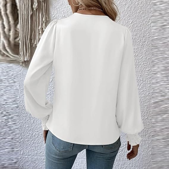 Women's Long Sleeve Blouse Cotton Puff Sleeve Top