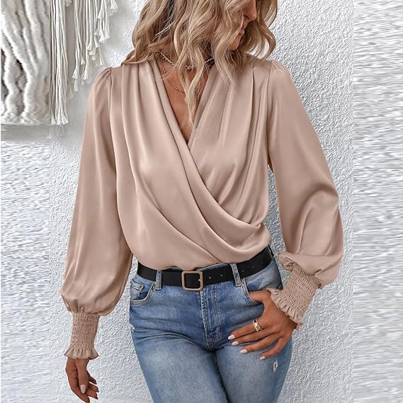 Women's Long Sleeve Blouse Cotton Puff Sleeve Top