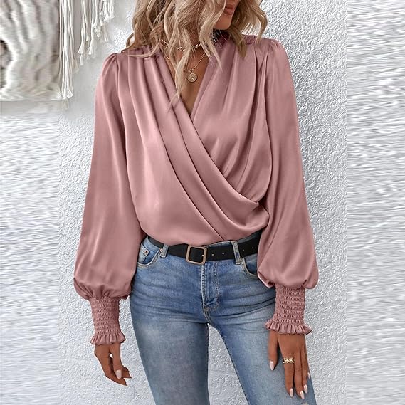 Women's Long Sleeve Blouse Cotton Puff Sleeve Top