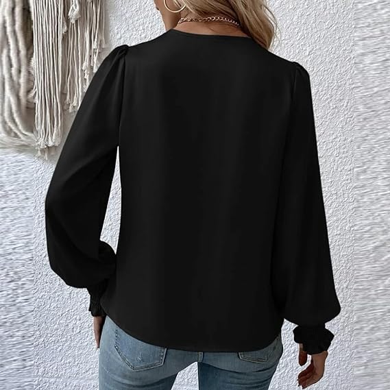 Women's Long Sleeve Blouse Cotton Puff Sleeve Top