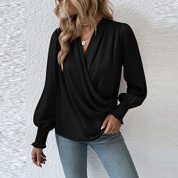 Women's Long Sleeve Blouse Cotton Puff Sleeve Top