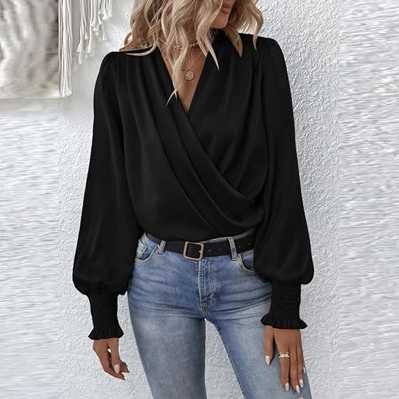 Women's Long Sleeve Blouse Cotton Puff Sleeve Top