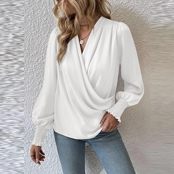 Women's Long Sleeve Blouse Cotton Puff Sleeve Top