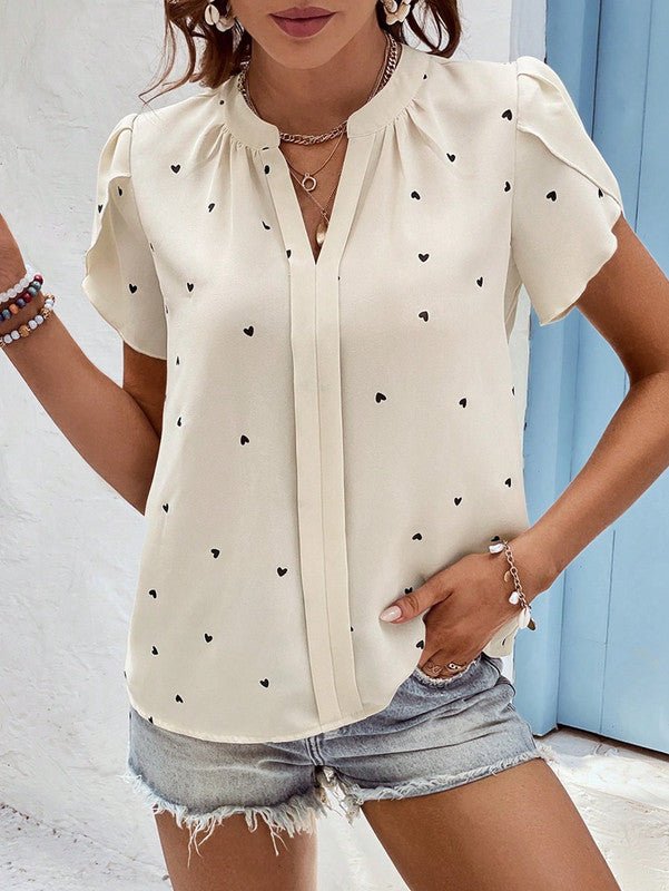 Women's Blouse Cotton Heart Print Summer Top
