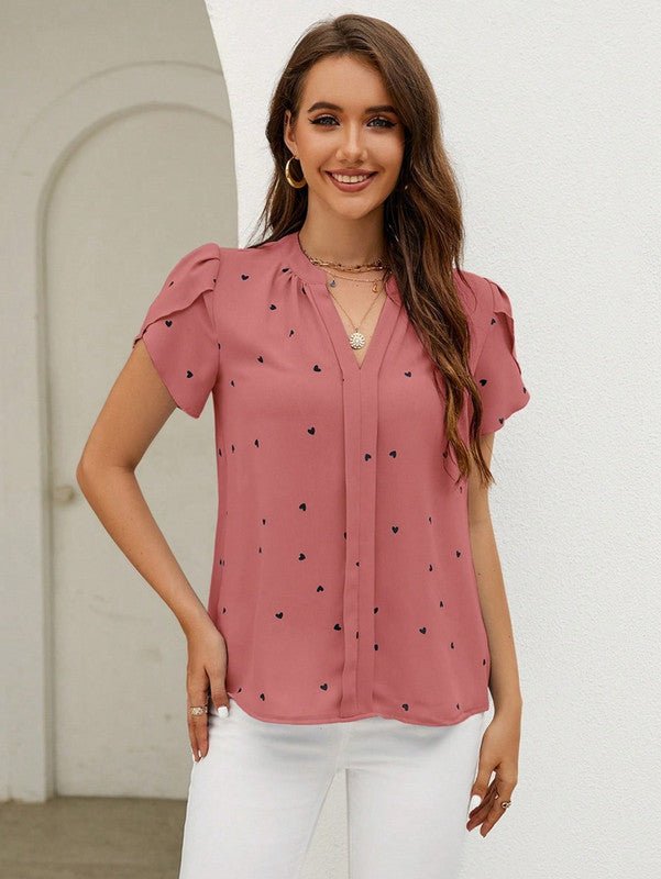 Women's Blouse Cotton Heart Print Summer Top