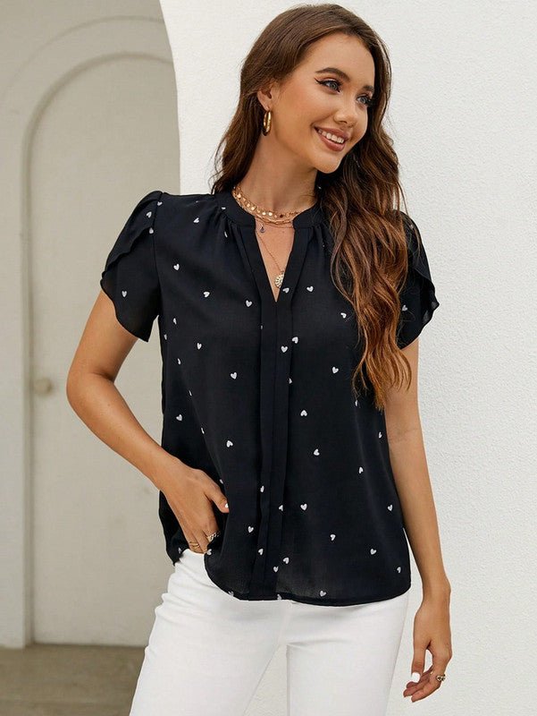 Women's Blouse Cotton Heart Print Summer Top