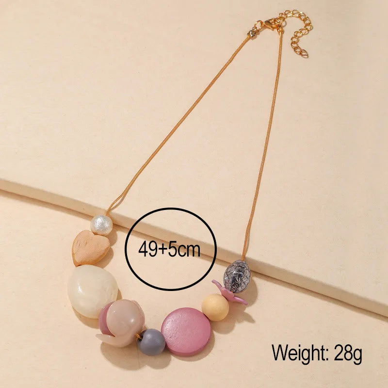 Women's Necklace Brown Wood Geometric Heart Pendant Retro