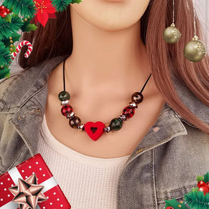 Women's Necklace Heart Shape Wood Bead Retro Jewelry