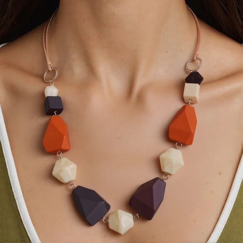 Women's Necklace Geometric Wood Vintage Style