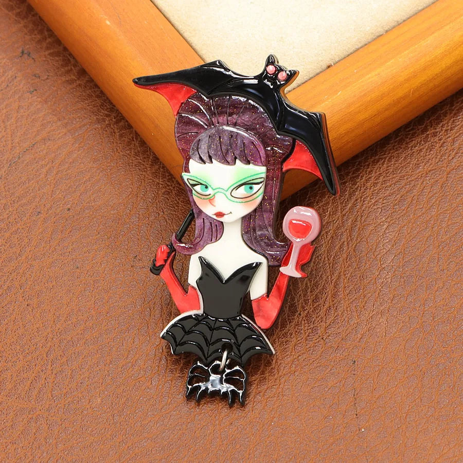 Women's Cat Brooch Pin Black Acrylic Animal Design