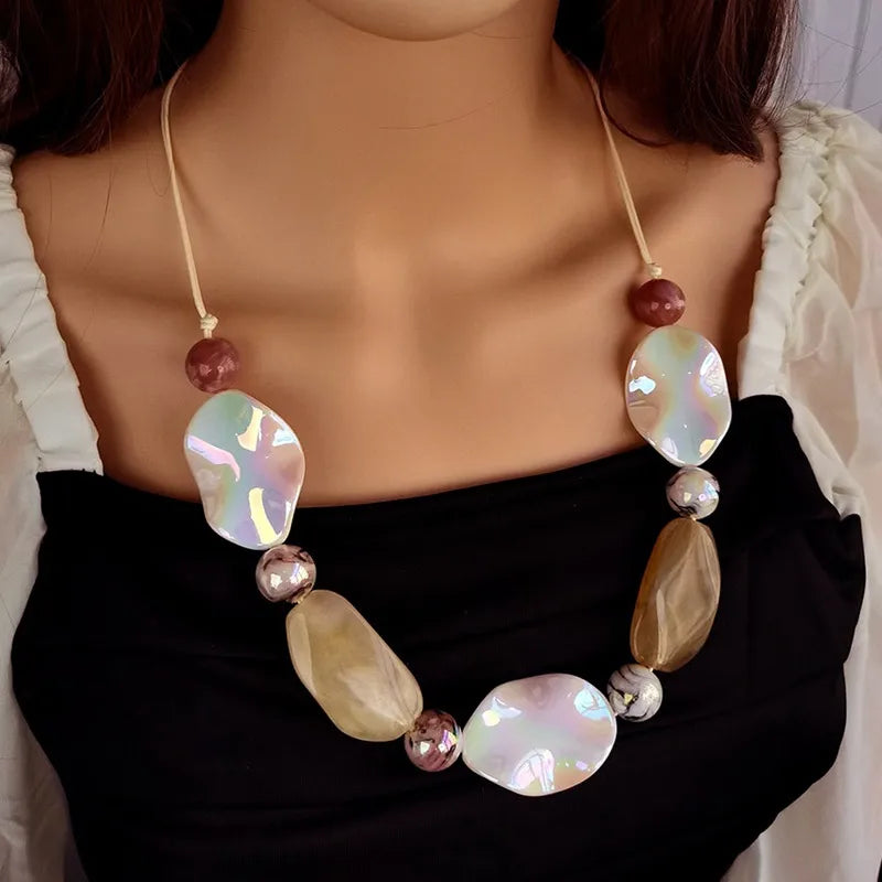 Women's Long Necklace Green Acrylic Geometric Pendant