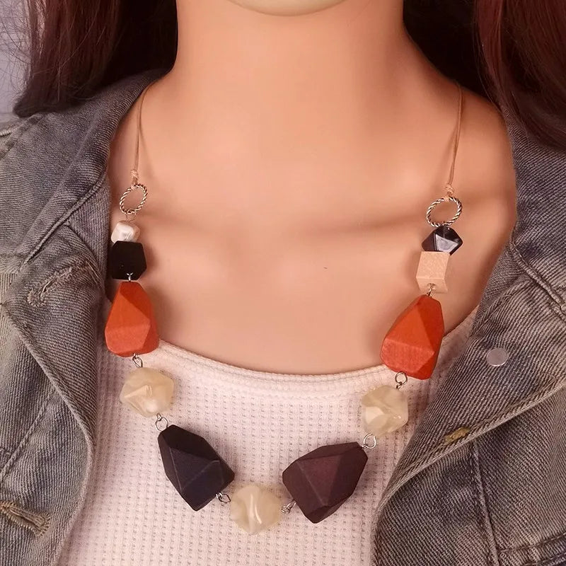 Women's Necklace Geometric Wood Vintage Style