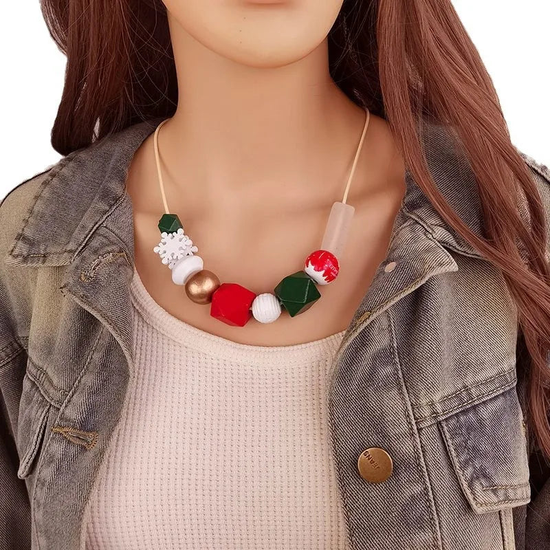 Women's Pendant Necklace Snowflake Wooden Geometric Design