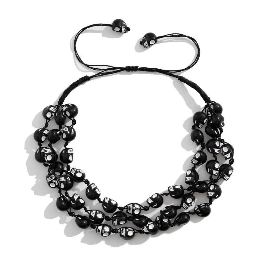 Unisex Necklace Black Plastic Skull Bead Hip-Hop Style