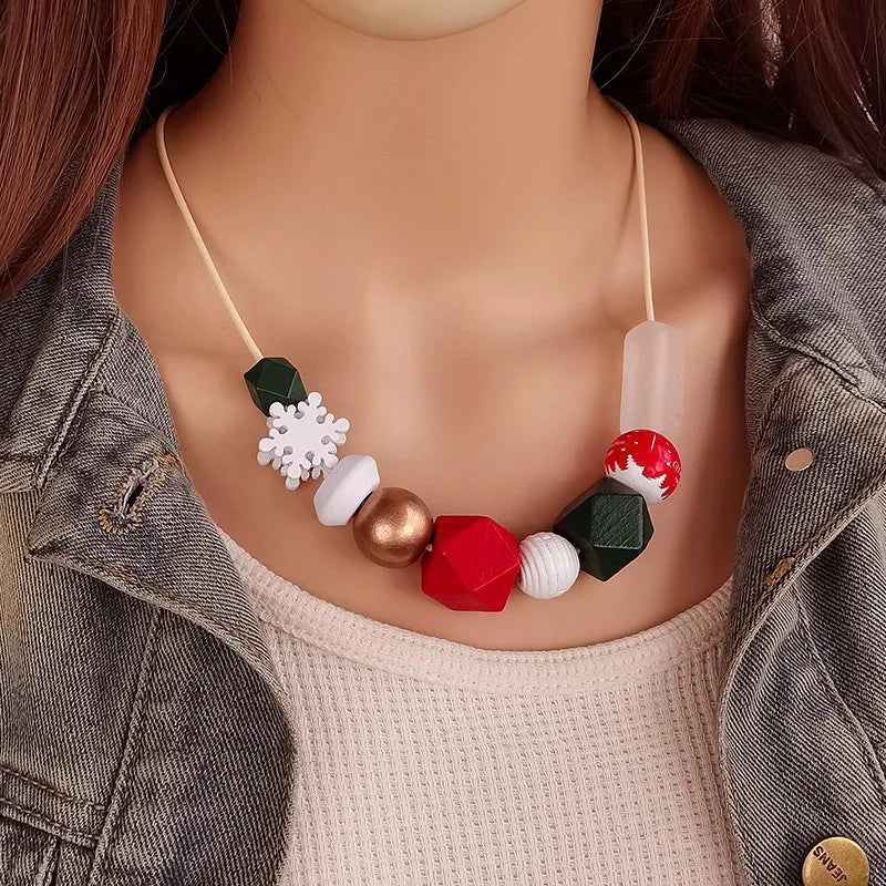 Women's Pendant Necklace Snowflake Wooden Geometric Design