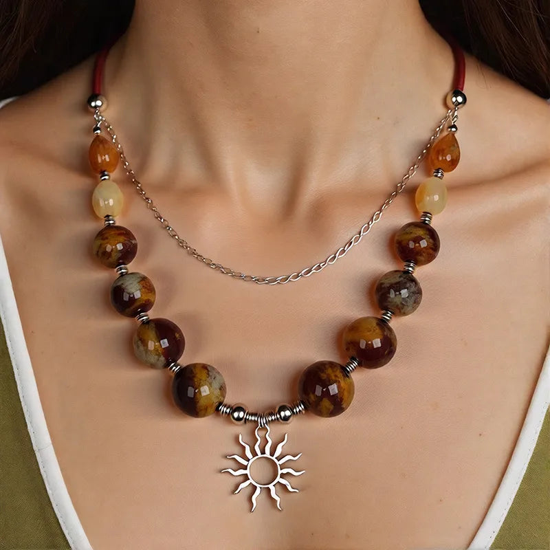 Women's Pendant Necklace Multi-Layer Acrylic Vintage Bohemian