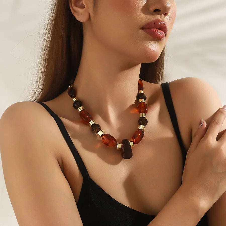 Unisex Beaded Necklace Multicolor Acrylic Geometric Design