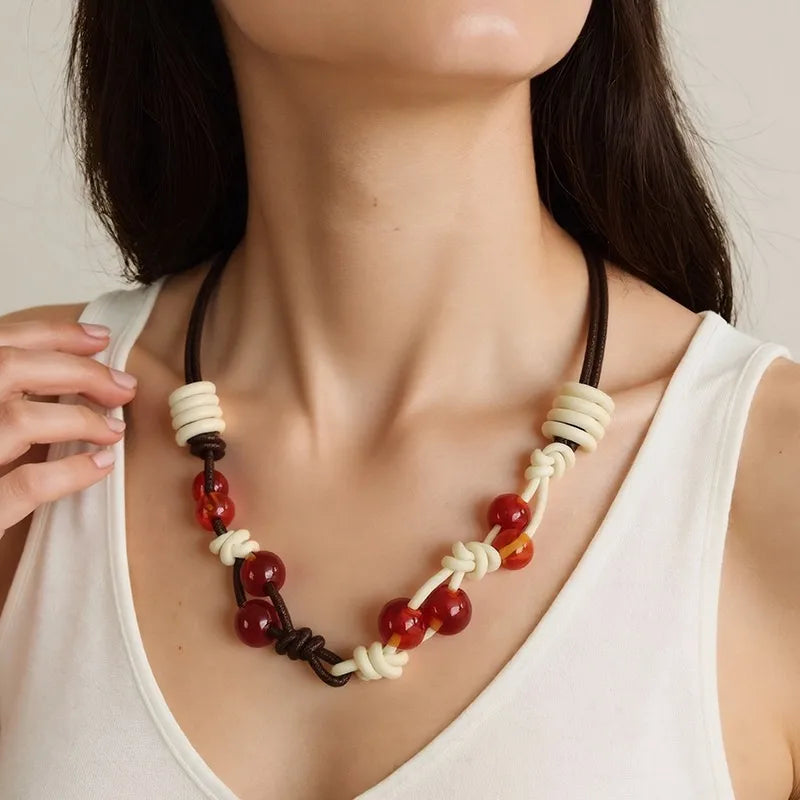 Women's Necklace Color-Block Geometric Wooden Acrylic Beads