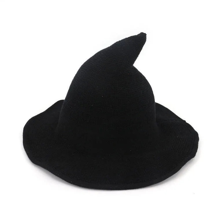 Women's Witch Hat Black Breathable Knitted Cotton Foldable for Halloween