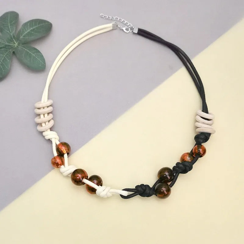 Women's Necklace Color-Block Geometric Wooden Acrylic Beads