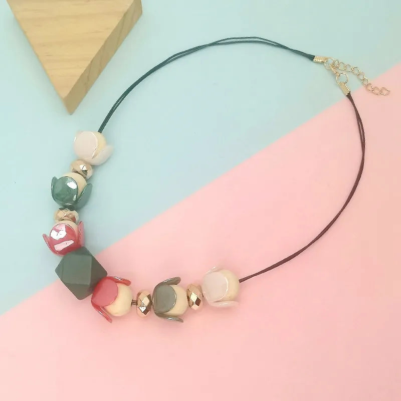 Women's Pendant Necklace Geometric Wooden Bead Acrylic