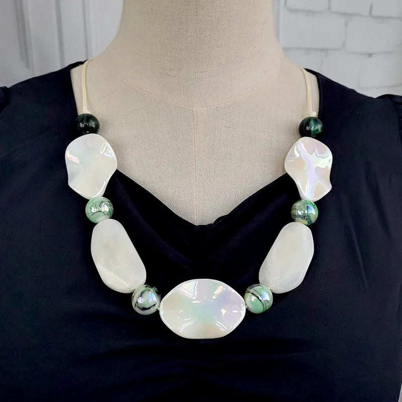 Women's Long Necklace Green Acrylic Geometric Pendant