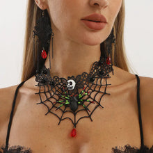 Load image into Gallery viewer, Women's Gothic Jewelry Set Black Lace Skull Spider Web Necklace Earrings
