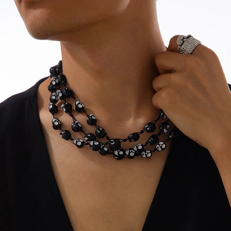 Unisex Necklace Black Plastic Skull Bead Hip-Hop Style