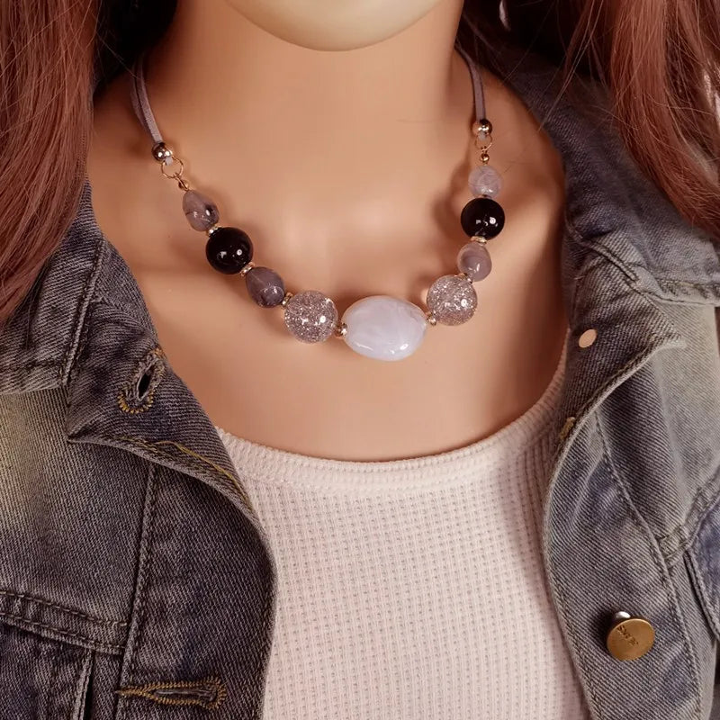 Women's Pendant Necklace Colorful Wood Acrylic Retro Geometric Design