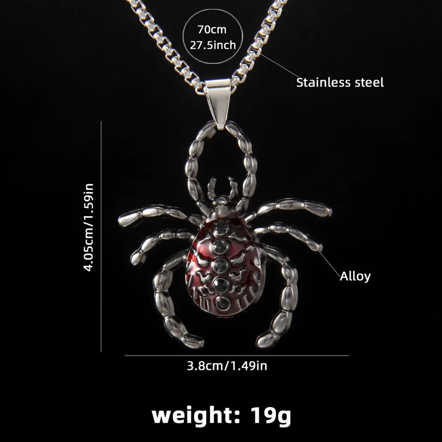 Men's Necklace Red Stainless Steel Gothic Spider Design