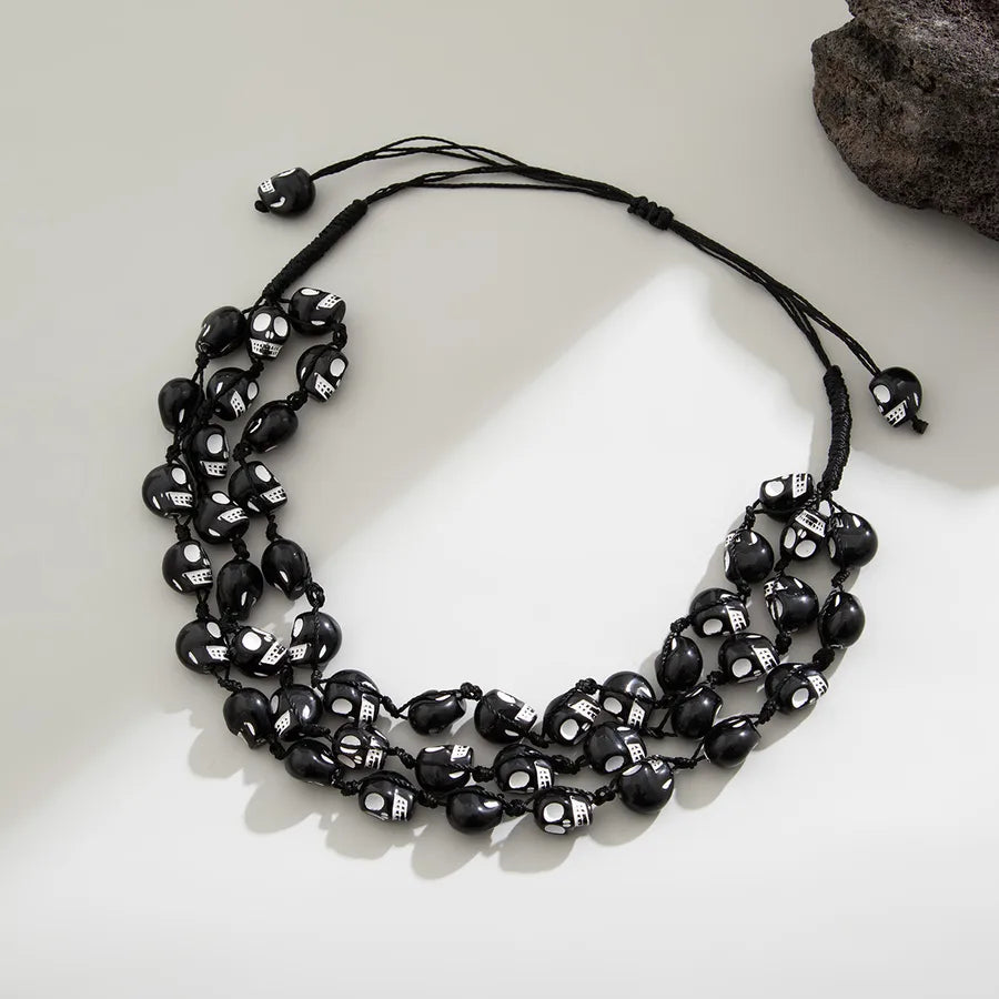 Unisex Necklace Black Plastic Skull Bead Hip-Hop Style